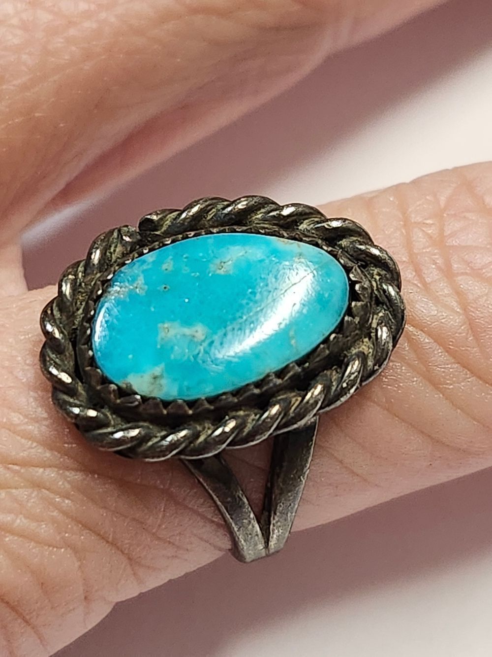 Sterling Silver Plated Teardrop Turquoise Ring Size 6